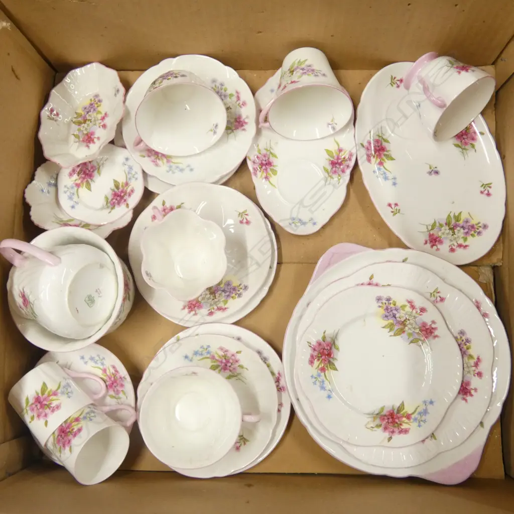 COLLECTION OF SHELLEY CHINA STOCKS PAT CSPS C/SUGAR CAKE PLATES ETC Image 1++