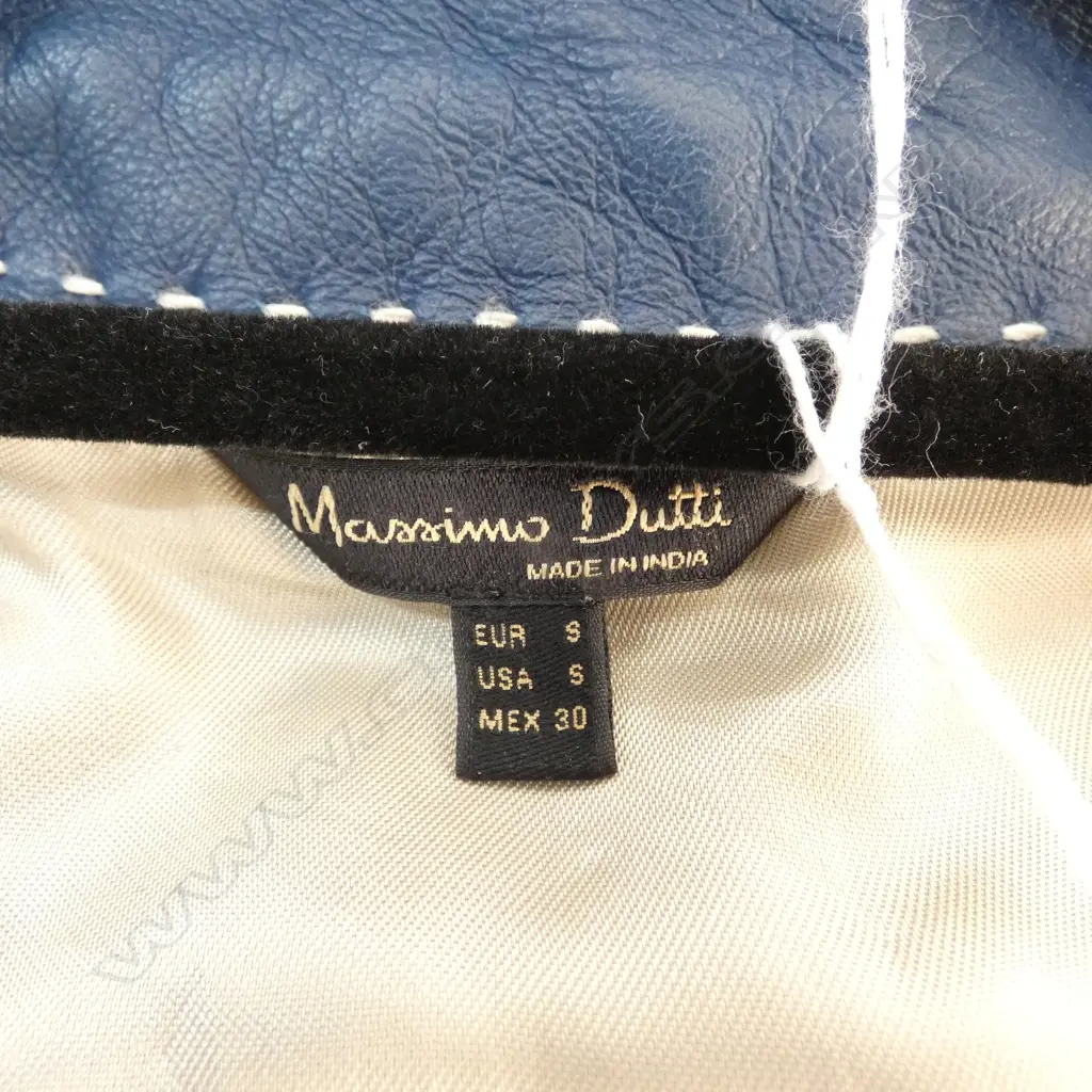 MASSIMO DUTTI BLUE LEATHER JACKET ‘AS NEW’ PURCHASED 5TH AVE N.Y., SIZE EUR S (NZ8/10) L.590mm Image 1++