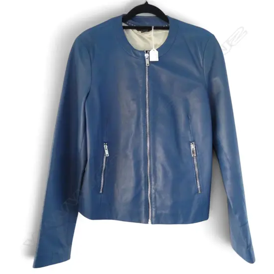 MASSIMO DUTTI BLUE LEATHER JACKET ‘AS NEW’ PURCHASED 5TH AVE N.Y., SIZE EUR S (NZ8/10) L.590mm