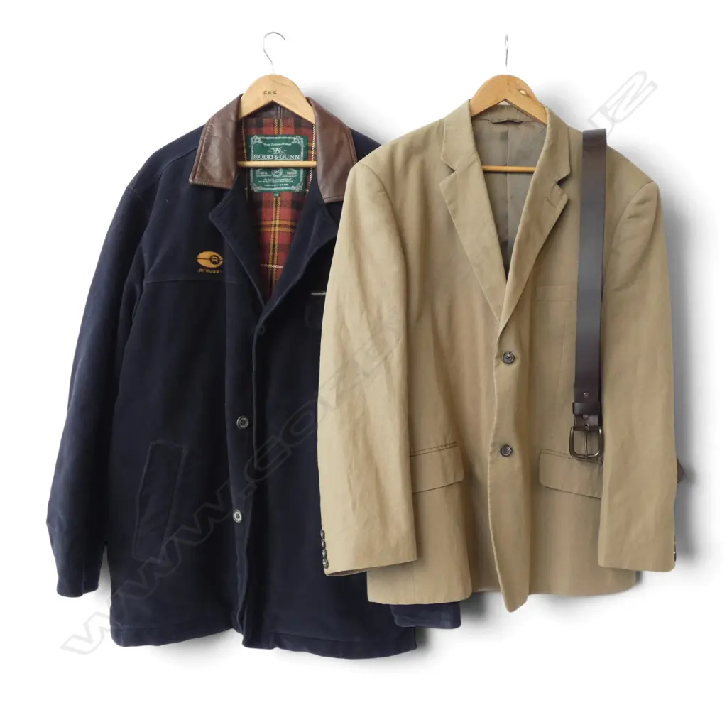 2 RODD & GUNN JACKETS; LINEN SZ 117, BLUE MOLESKIN SZ XXL + R.M. WILLIAMS BELT 40/436 (1/1.1m WAIST) Image 1++