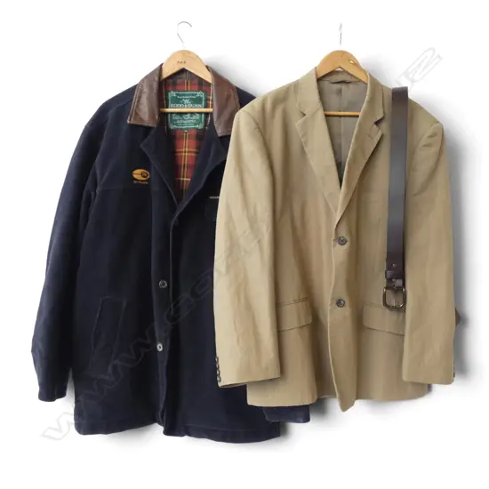 2 RODD & GUNN JACKETS; LINEN SZ 117, BLUE MOLESKIN SZ XXL + R.M. WILLIAMS BELT 40/436 (1/1.1m WAIST)