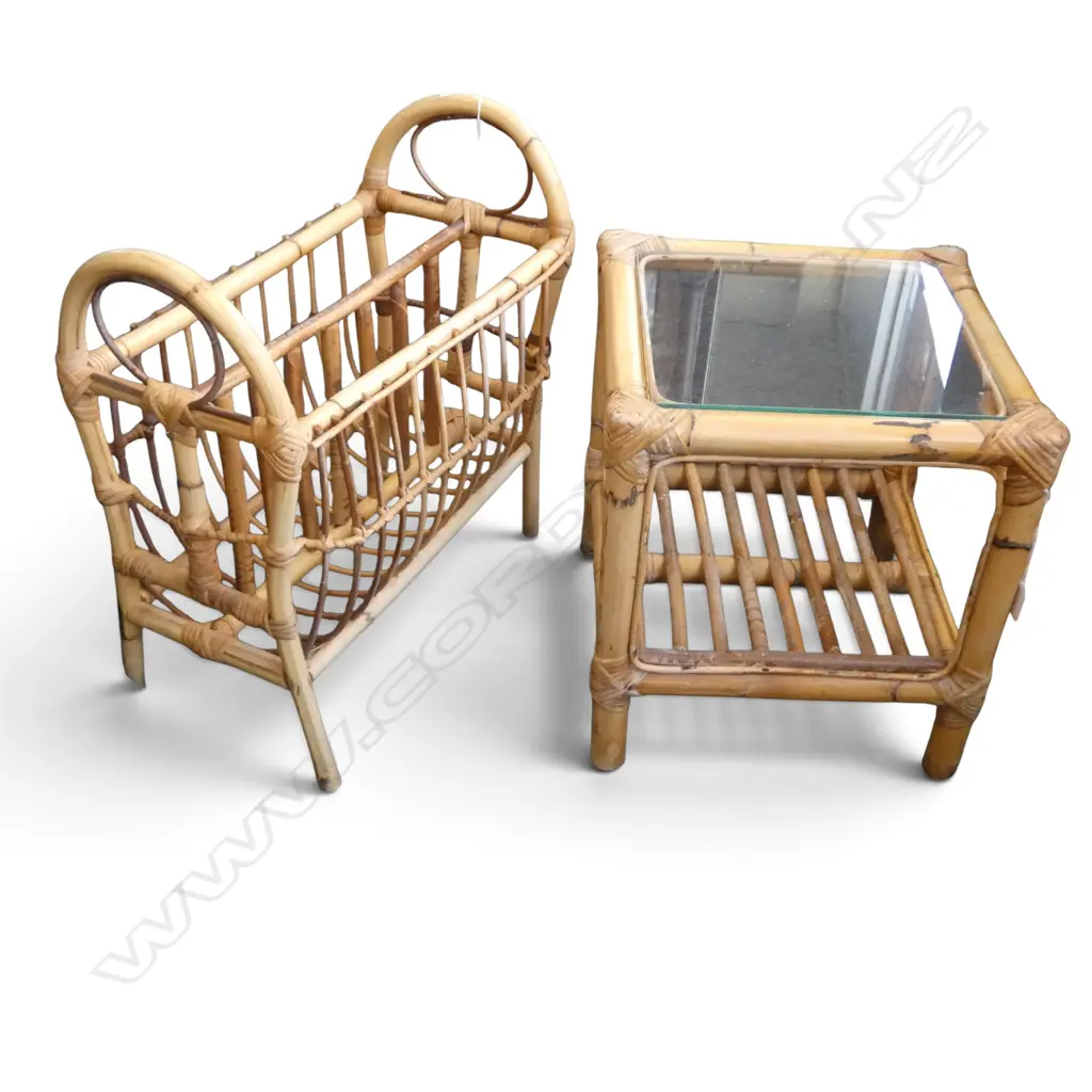 CANE SIDE TABLE & MAGAZINE RACK Image 1++