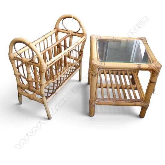 CANE SIDE TABLE & MAGAZINE RACK