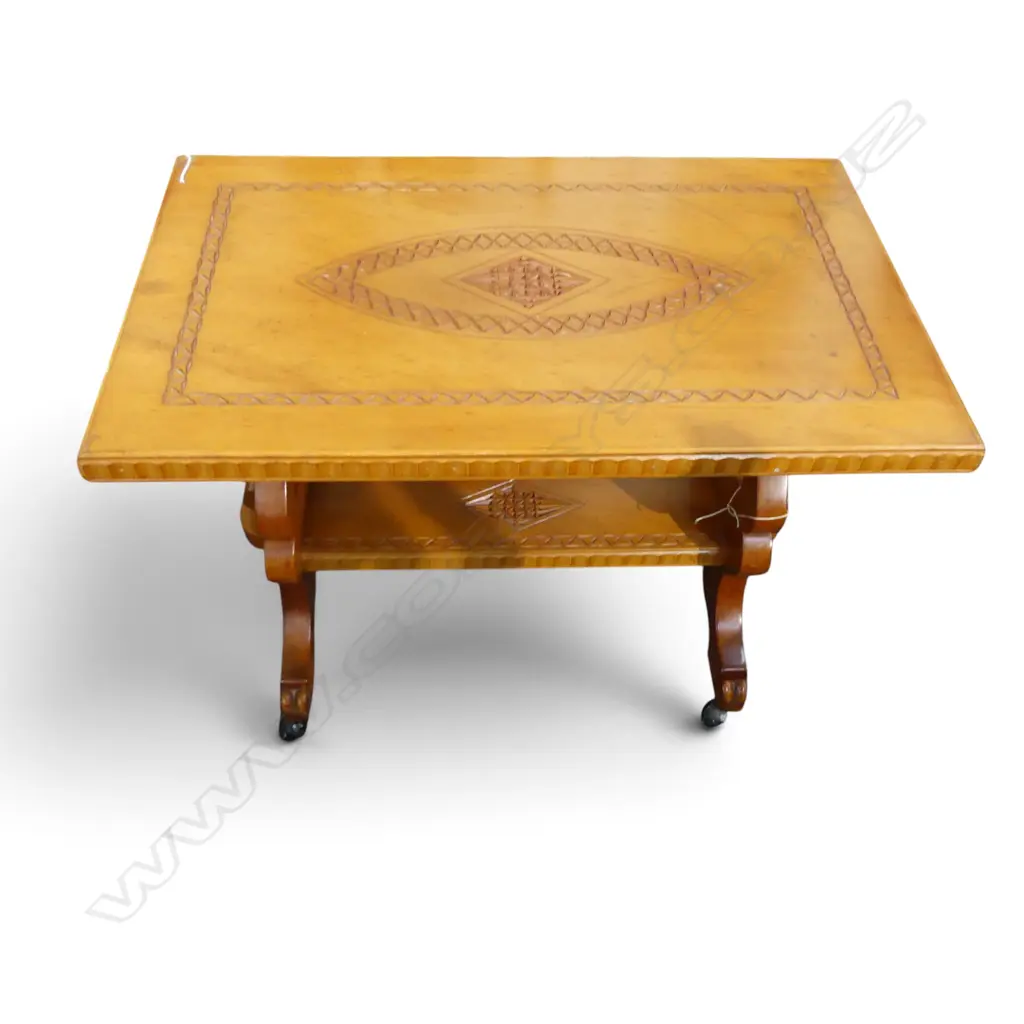 WOODEN SIDE TABLE ON CASTORS 700x440x525mm Image 1++