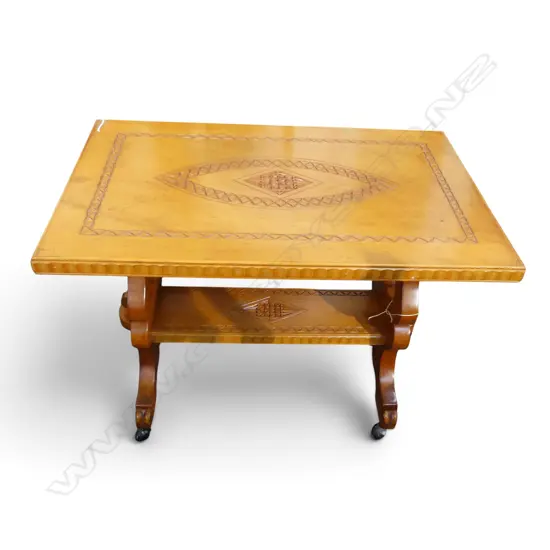 WOODEN SIDE TABLE ON CASTORS 700x440x525mm