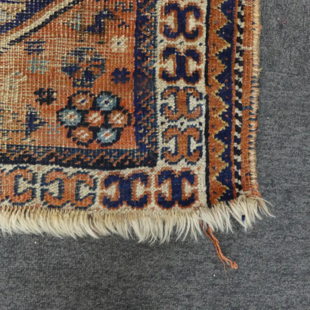 VINTAGE HAND KNOTTED ALL WOOL KHAMSEH RUG loose fringe 1060x820mm Image 1++