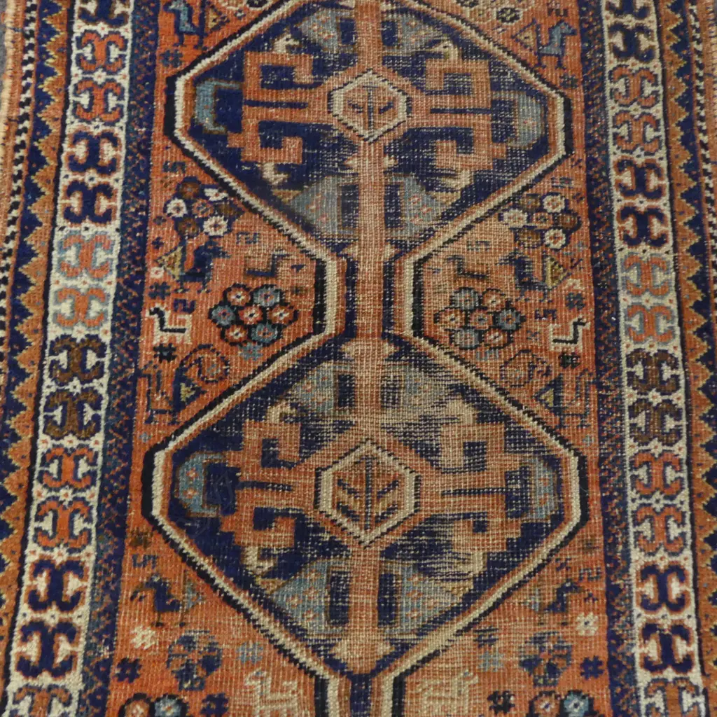 VINTAGE HAND KNOTTED ALL WOOL KHAMSEH RUG loose fringe 1060x820mm Image 1++