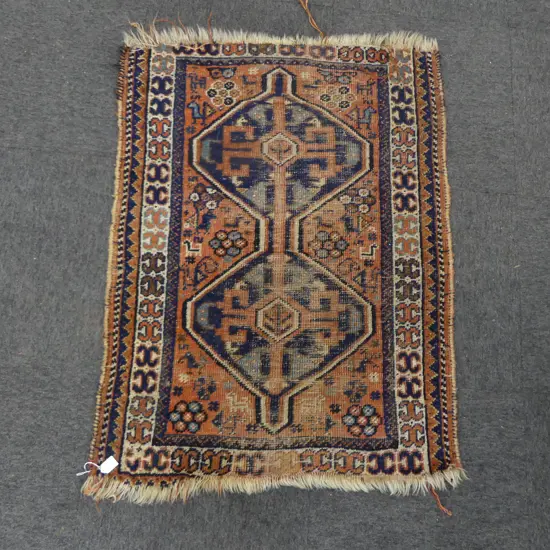 VINTAGE HAND KNOTTED ALL WOOL KHAMSEH RUG loose fringe 1060x820mm