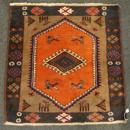 HAND KNOTTED WOOL PILE RUG 1000x1000mm