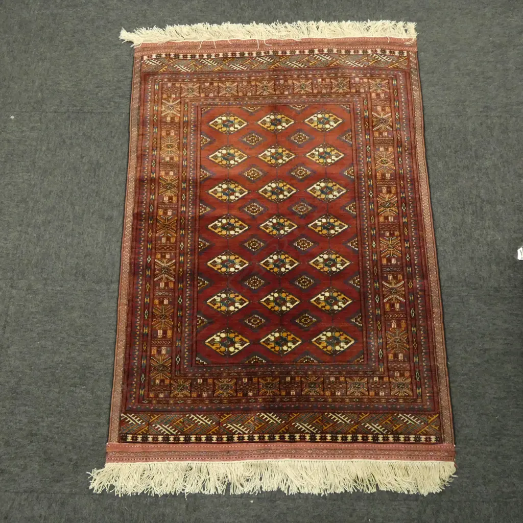 VINTAGE HAND KNOTTED ALL SILK TURKOMAN RUG 1170x840mm Image 1++