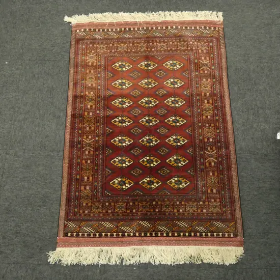 VINTAGE HAND KNOTTED ALL SILK TURKOMAN RUG 1170x840mm