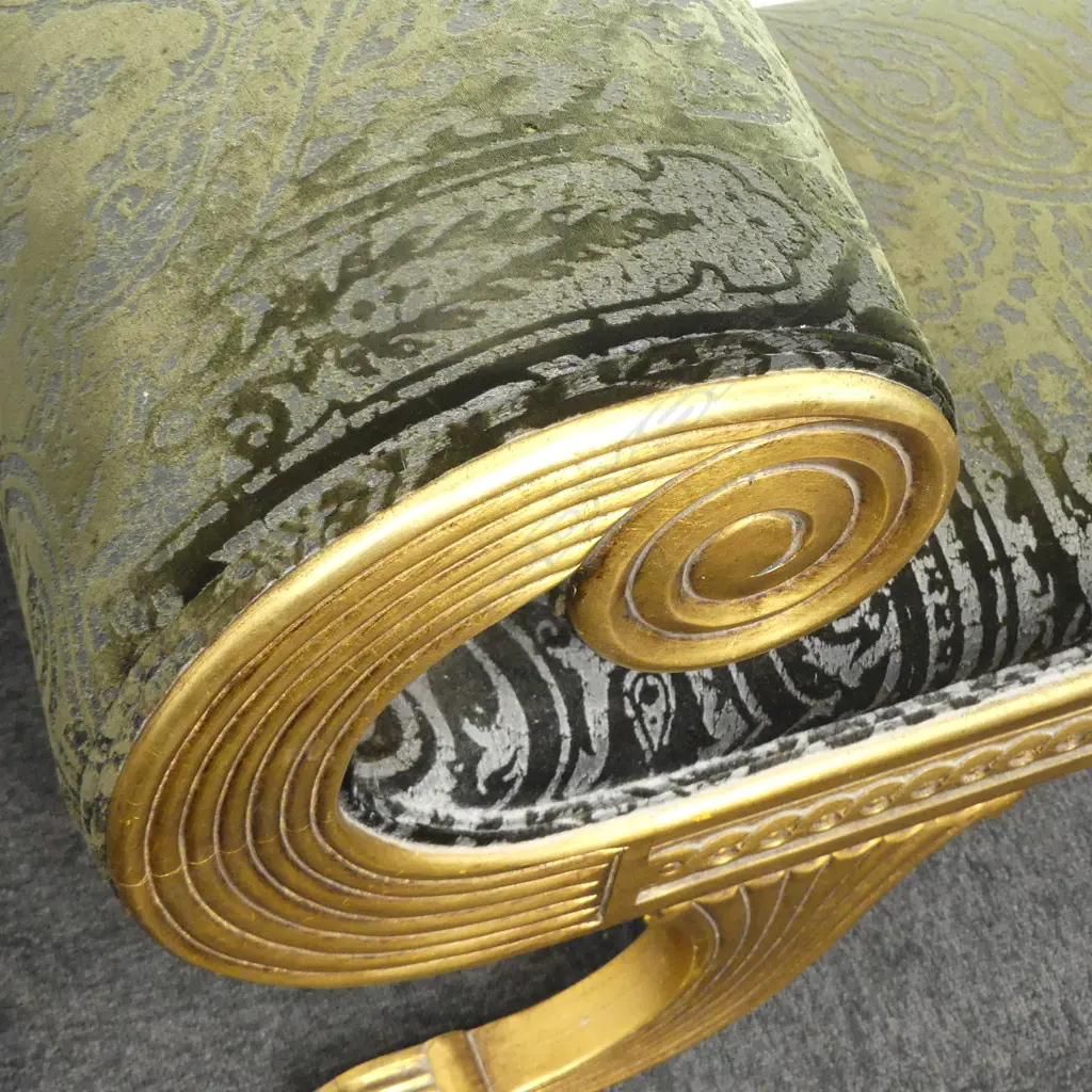 NEOCLASSICAL STYLE GILTWOOD AND BENCH/WINDOW SEAT WITH ORNATE SCROLLED ENDS AND CARVED FEET. 1240x 560mm Image 1++