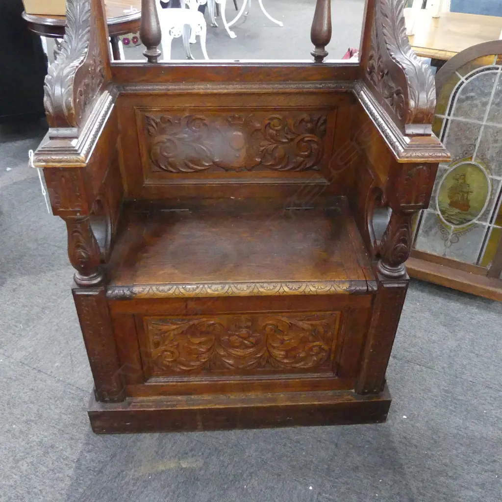 ANTIQUE OAK MONKS CHAIR C.1900 750x430x1310mm central spindle absent Image 1++