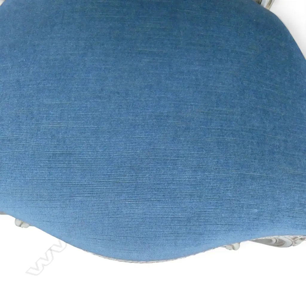 4 FRENCH STYLE DINING CHAIRS, BLUE VELVET UPHOLSTERY Image 1++
