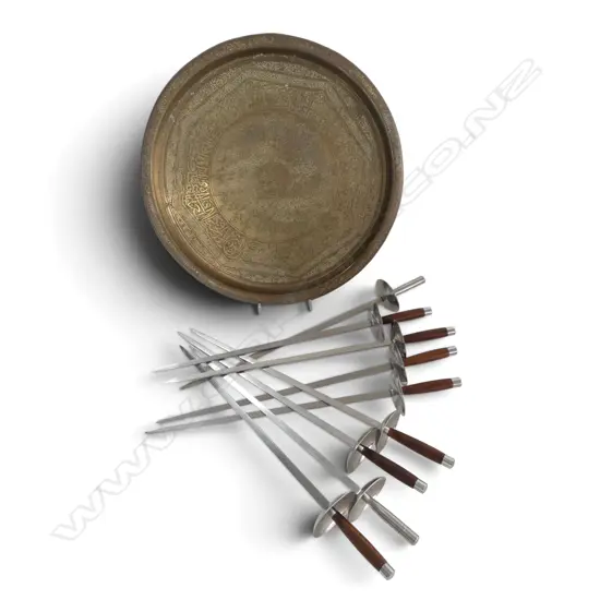 MIDDLE EASTERN COPPER TRAY 305mm dia, 9 SKEWERS