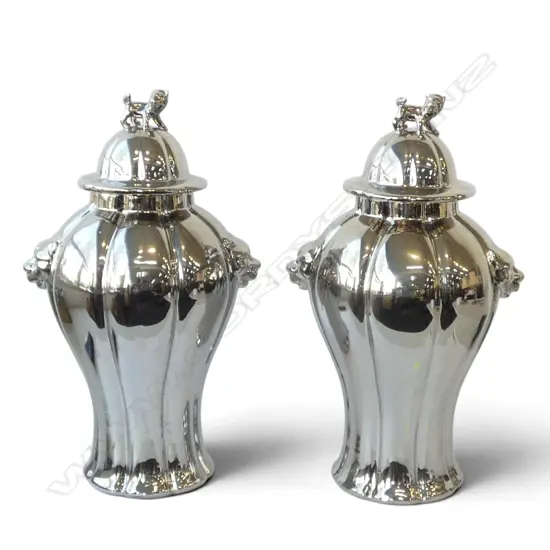 PAIR OF MODERN CERAMIC DECORATIVE LIDDED VASES 