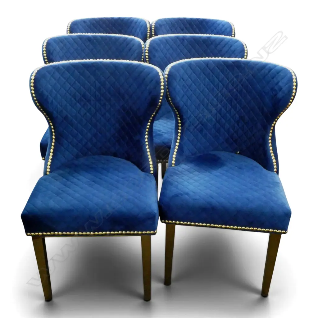 6 BLUE VELVET DINING CHAIRS Image 1++