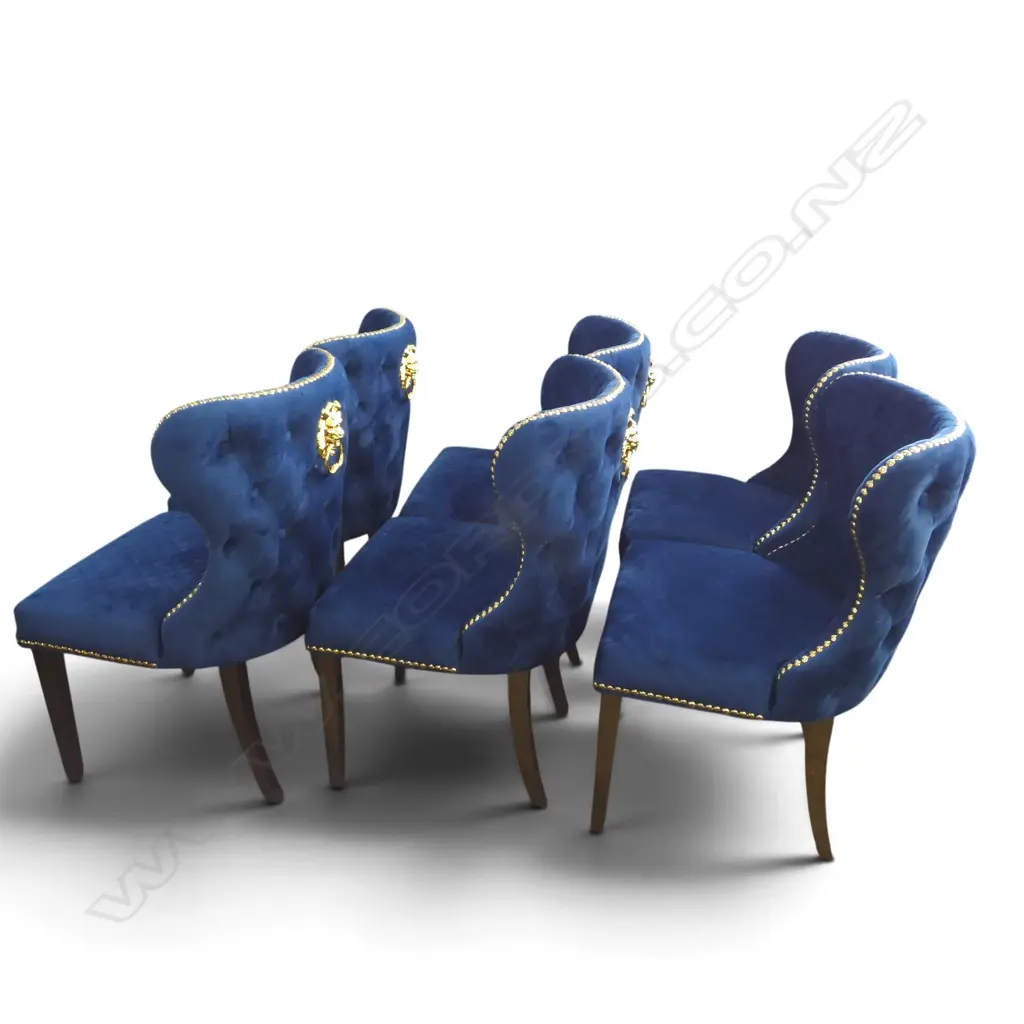 6 BLUE VELVET DINING CHAIRS Image 1++