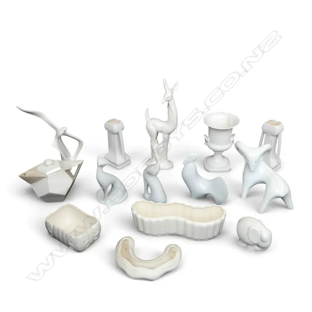14 WHITE CERAMICS; VASES (SOME AF), 7 ANIMALS H.365mm  ETC Image 1++