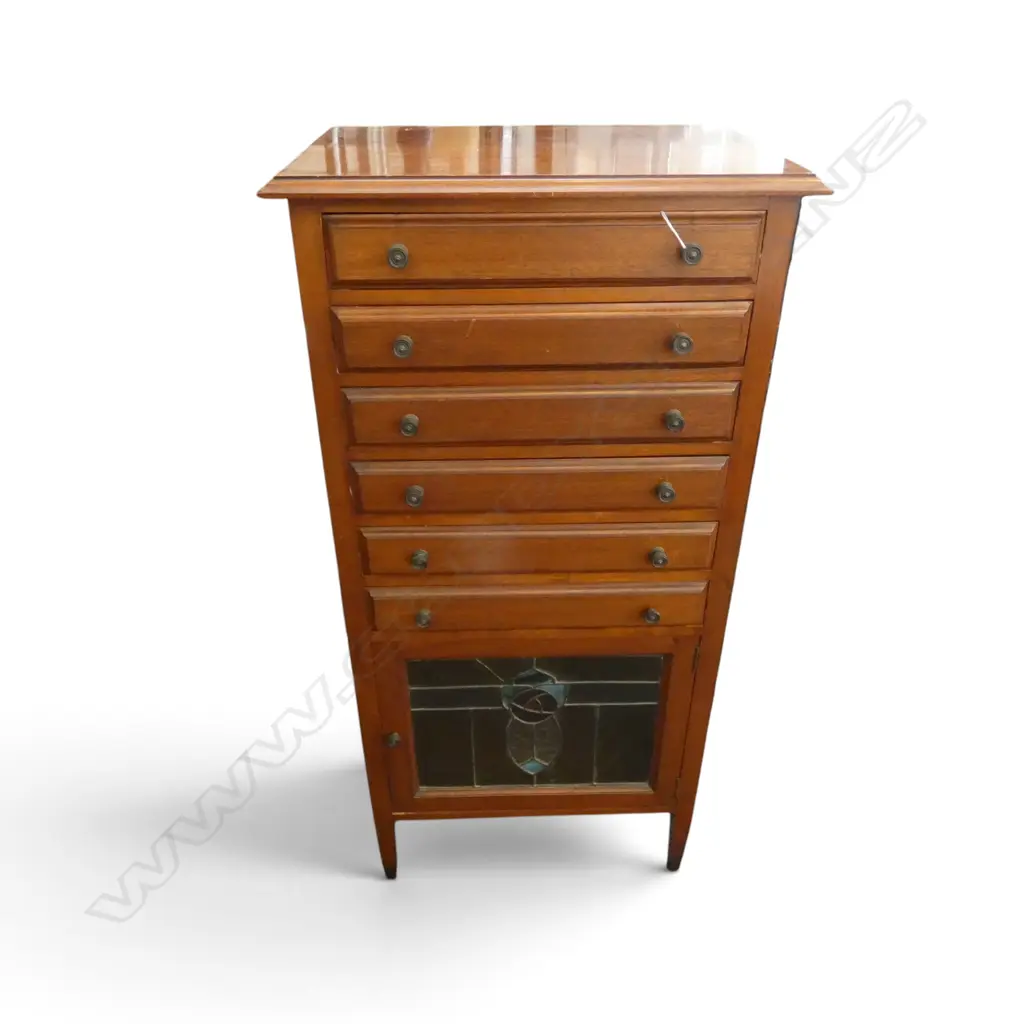 6 DRAWER CABINET WITH LEADLIGHT CUPBOARD DOOR   560 X 370 X 1120MM Image 1++