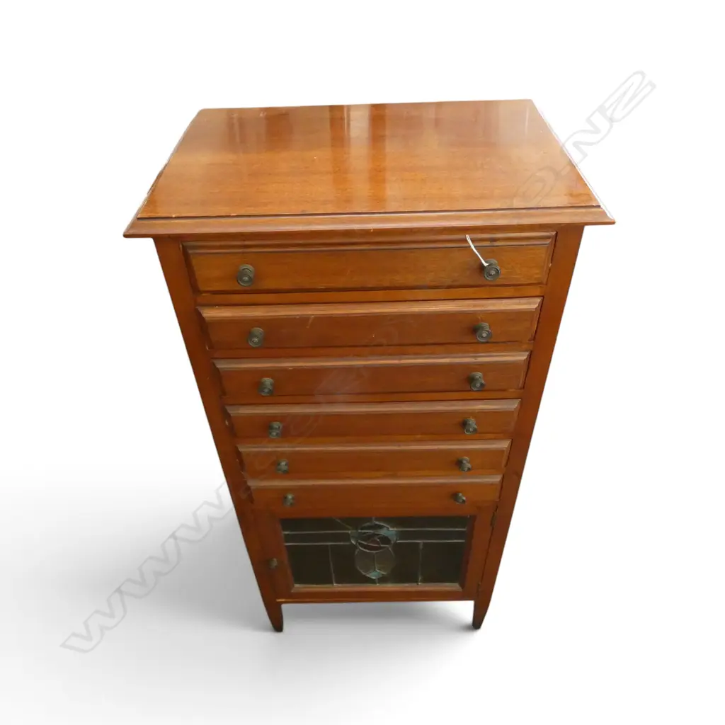 6 DRAWER CABINET WITH LEADLIGHT CUPBOARD DOOR   560 X 370 X 1120MM Image 1++