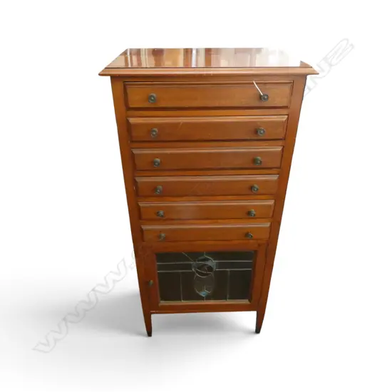 6 DRAWER CABINET WITH LEADLIGHT CUPBOARD DOOR   560 X 370 X 1120MM