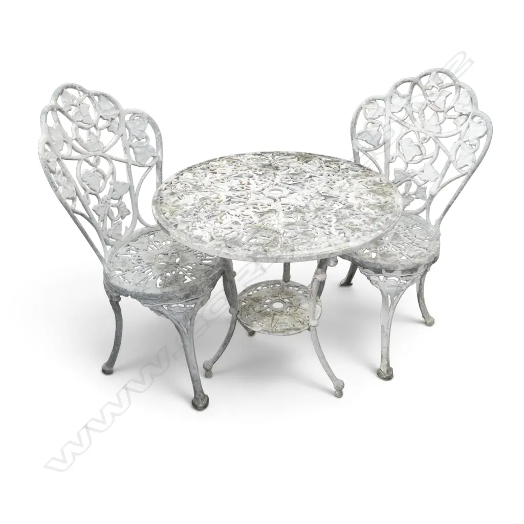 3 PCE WHITE METAL PATIO SET - UNDERWOOD OF INGLEWOOD Image 1++