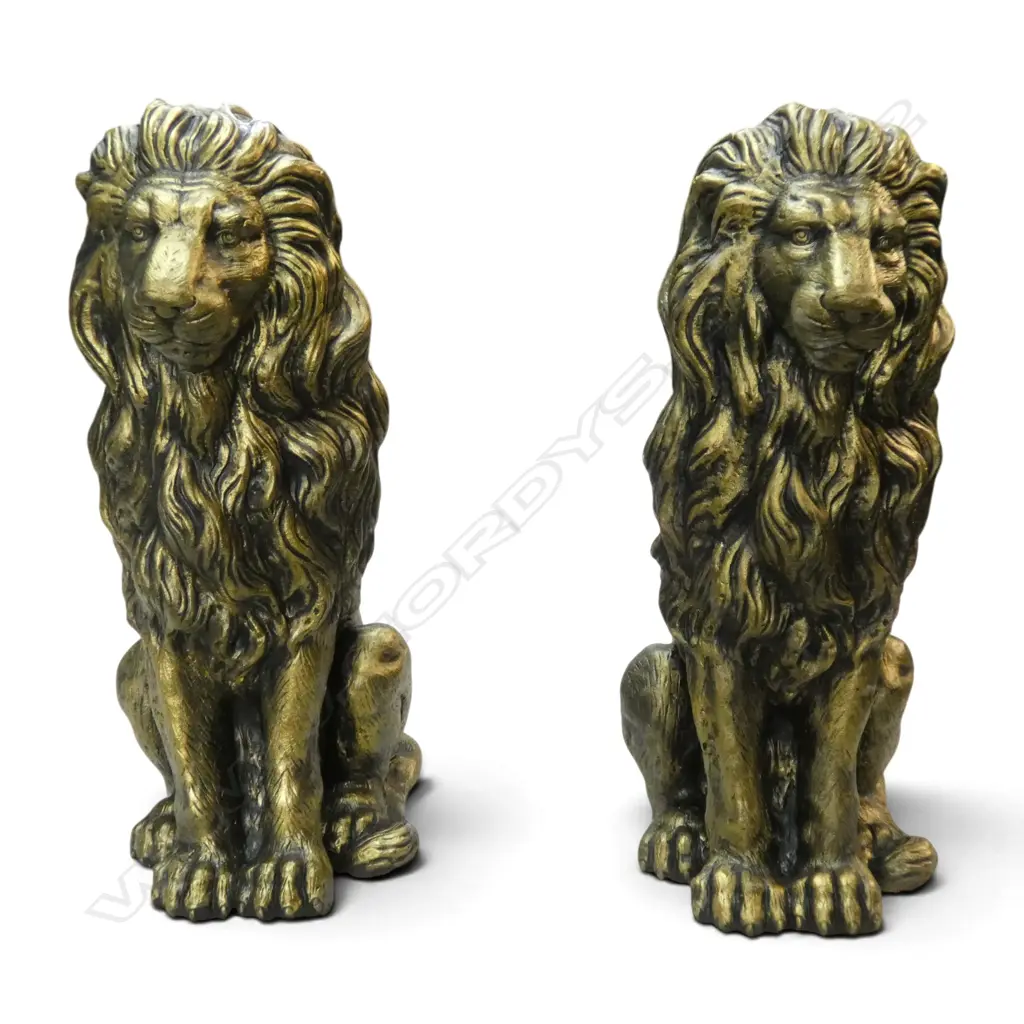 PAIR OF GILDED CONCRETE LIONS H.720mm Image 1++
