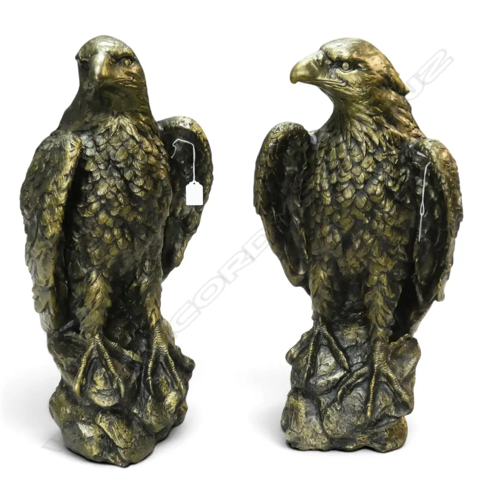 PAIR OF GILDED CONCRETE EAGLES 600mm Image 1++