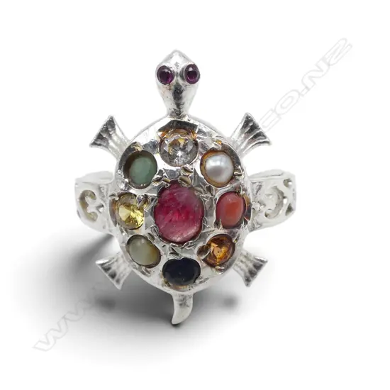 SILVER GEMSTONE RING, 9 stones believed to enhance wealth & wellness SIZE R