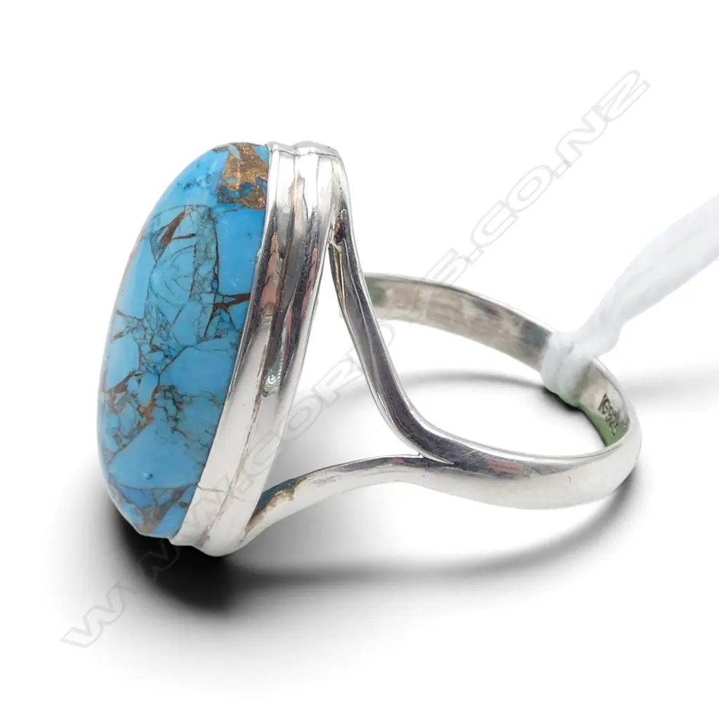 SILVER TURQUOISE RING SIZE R Image 1++