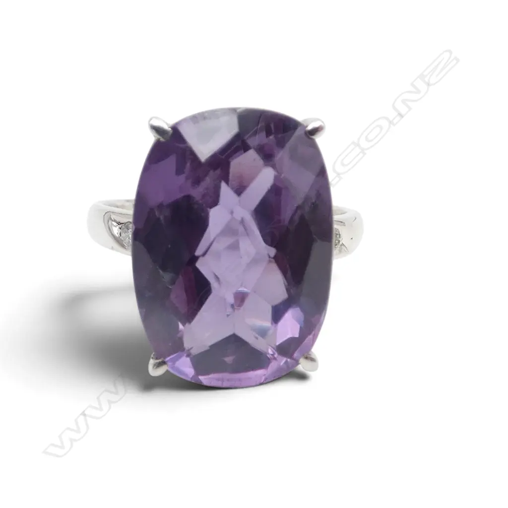 SILVER DIAMOND & SYNC PURPLE SAPPHIRE RING SIZE O1/2 Image 1++