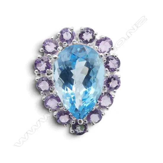 SILVER AMETHYST & BLUE TOPAZ RING SIZE R
