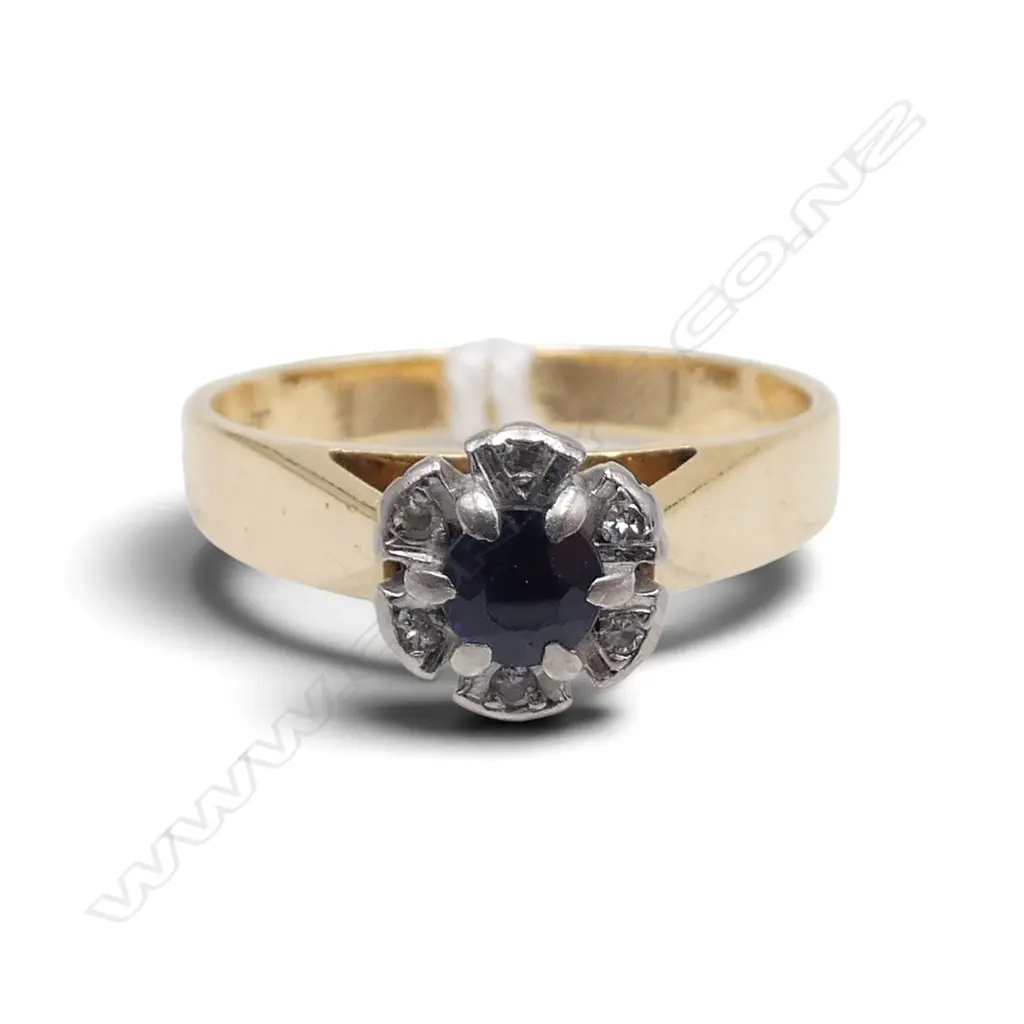 18ct YELLOW GOLD SAPPHIRE & DIAMOND CLUSTER RING 4gm SIZE L Image 1++