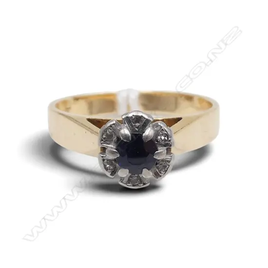 18ct YELLOW GOLD SAPPHIRE & DIAMOND CLUSTER RING 4gm SIZE L