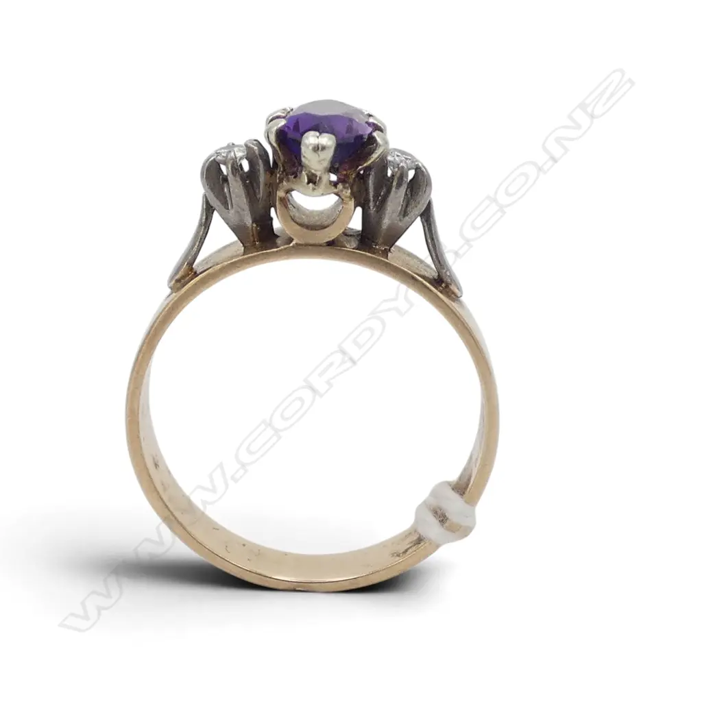 9ct YELLOW GOLD & AMETHYST AND DIAMOND  RING 4.4gms SIZE Q Image 1++