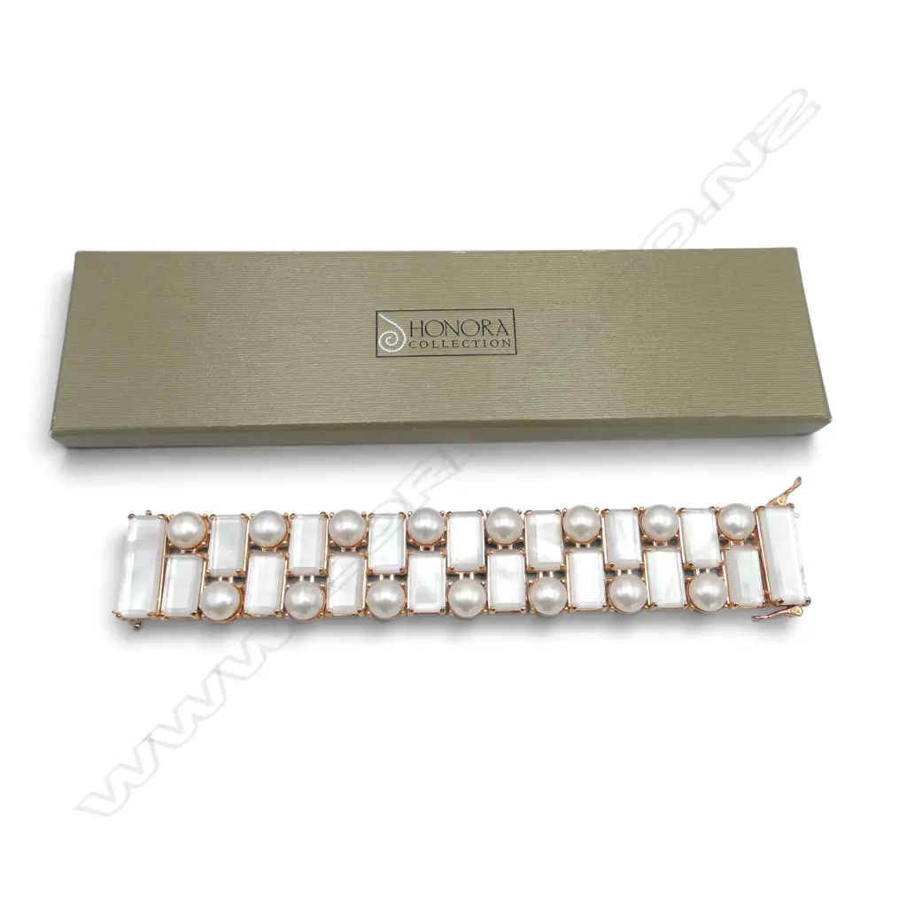 ITALIAN HONORA COLLECTION R/GOLD F/W PEARL & MOP COSTUME BRACELET Image 1++