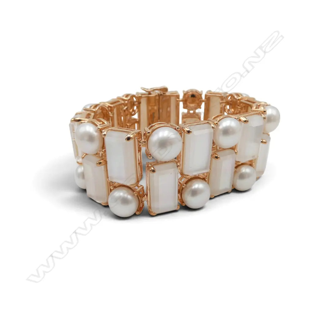 ITALIAN HONORA COLLECTION R/GOLD F/W PEARL & MOP COSTUME BRACELET Image 1++