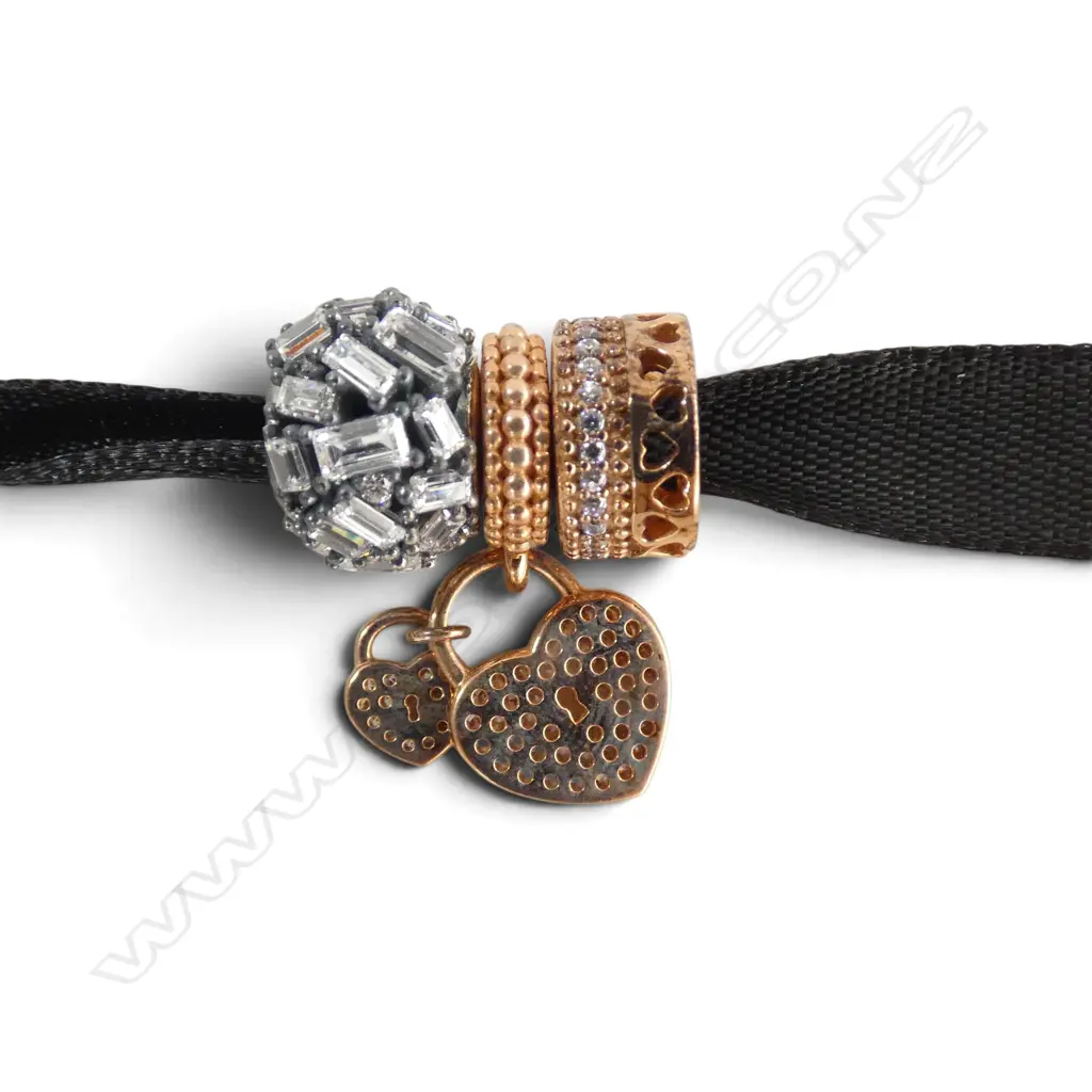 3 PANDORA CHARMS ROSE gold plated & cubic zirconia Image 1++