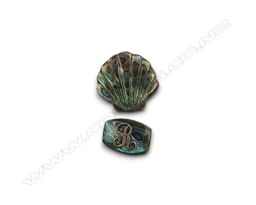 S SILVER AND PAUA SHELL BROOCHES FEATURING GREEN, BLUE, AND PURPLE ABALONE INLAY Image 1++