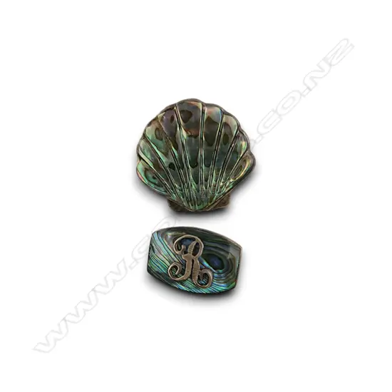 S SILVER AND PAUA SHELL BROOCHES FEATURING GREEN, BLUE, AND PURPLE ABALONE INLAY