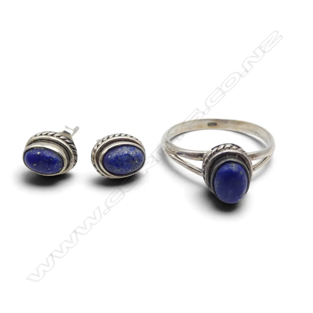SILVER LAPIS EARRING & RING SET Image 1++