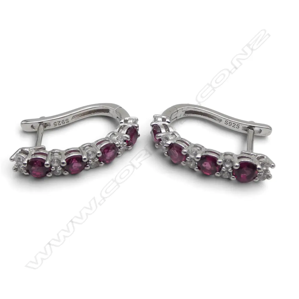PR SILVER RHODOLITE & CZ EARRINGS, NEW Image 1++