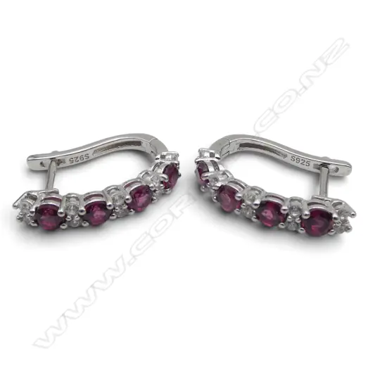 PR SILVER RHODOLITE & CZ EARRINGS, NEW