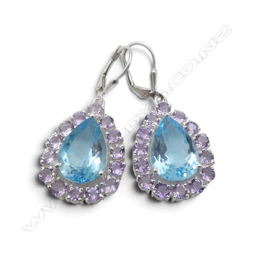 PR SILVER AMETHYST & BLUE TOPAZ EARRINGS Image 1++