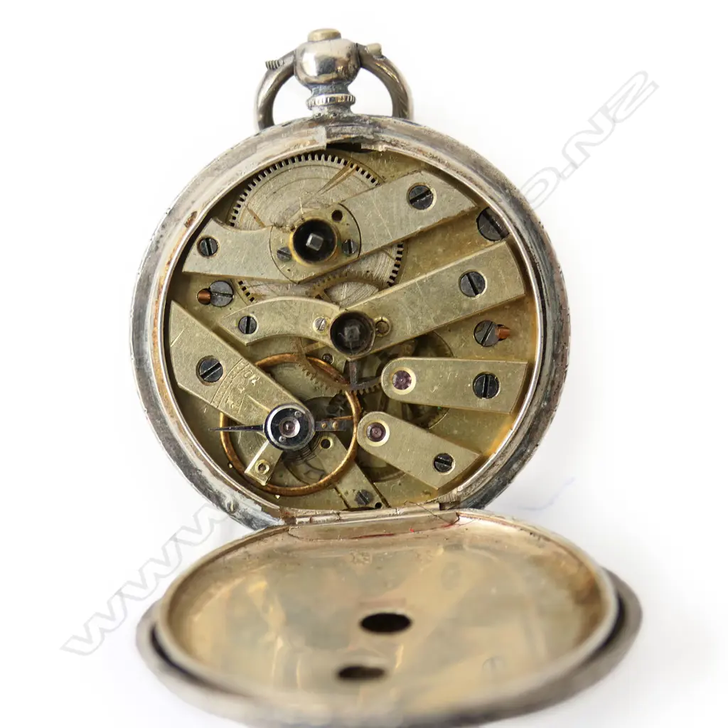 SWISS 935 SILVER CASED LADIES POCKET WATCH ORNATE ENAMEL & GOLD FACE AS IS TOTAL WEIGHT 35.8GMS Image 1++