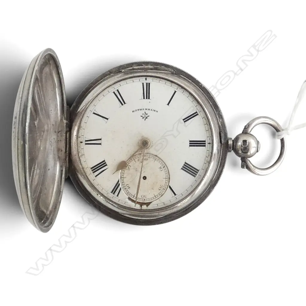 S/SILVER ROTHERHAMS FULL HUNTER POCKET WATCH BIRMINGHAM 1901 FAULTS 111.4GMS Image 1++