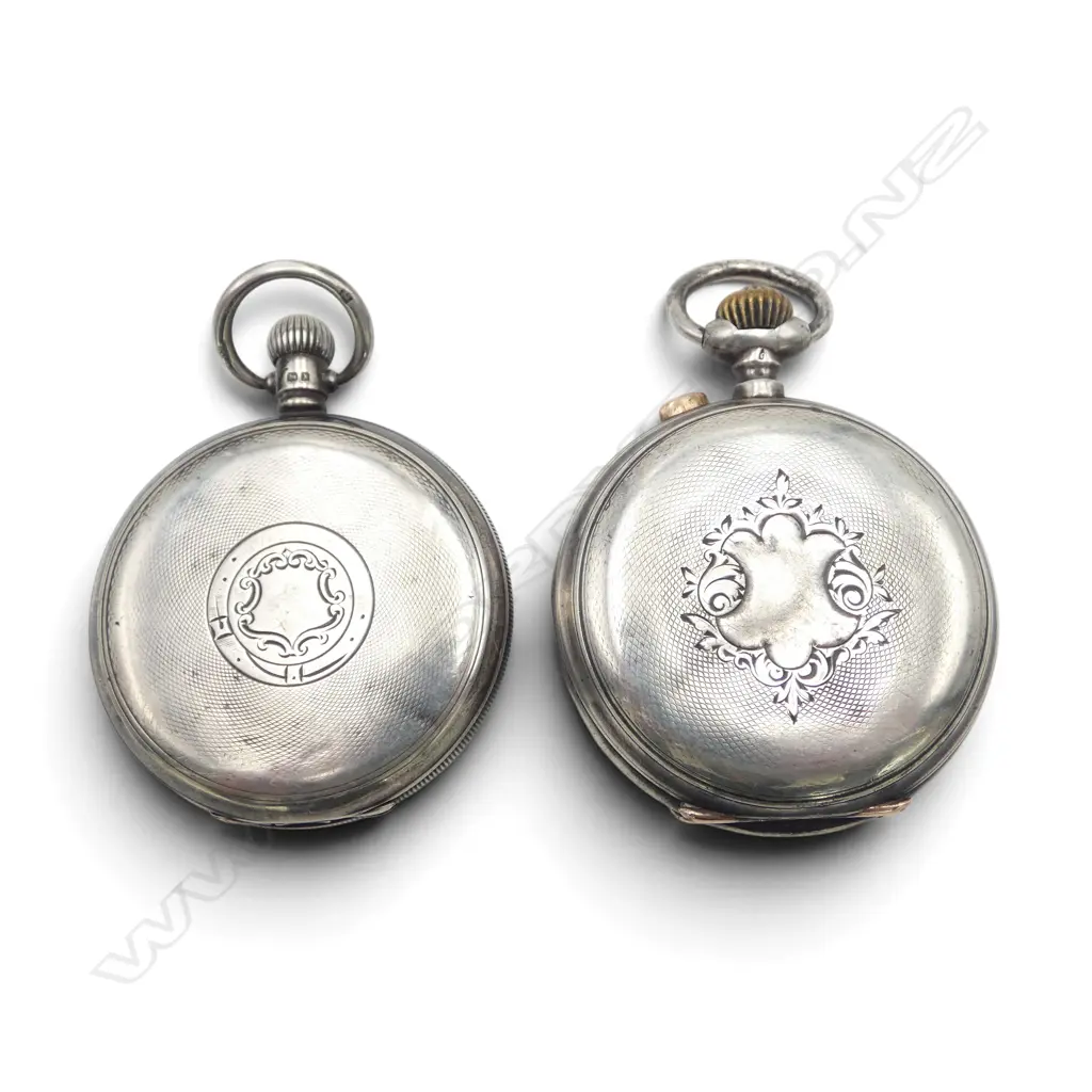 2 SILVER HUNTER POCKET WATCHES 220gms total Image 1++
