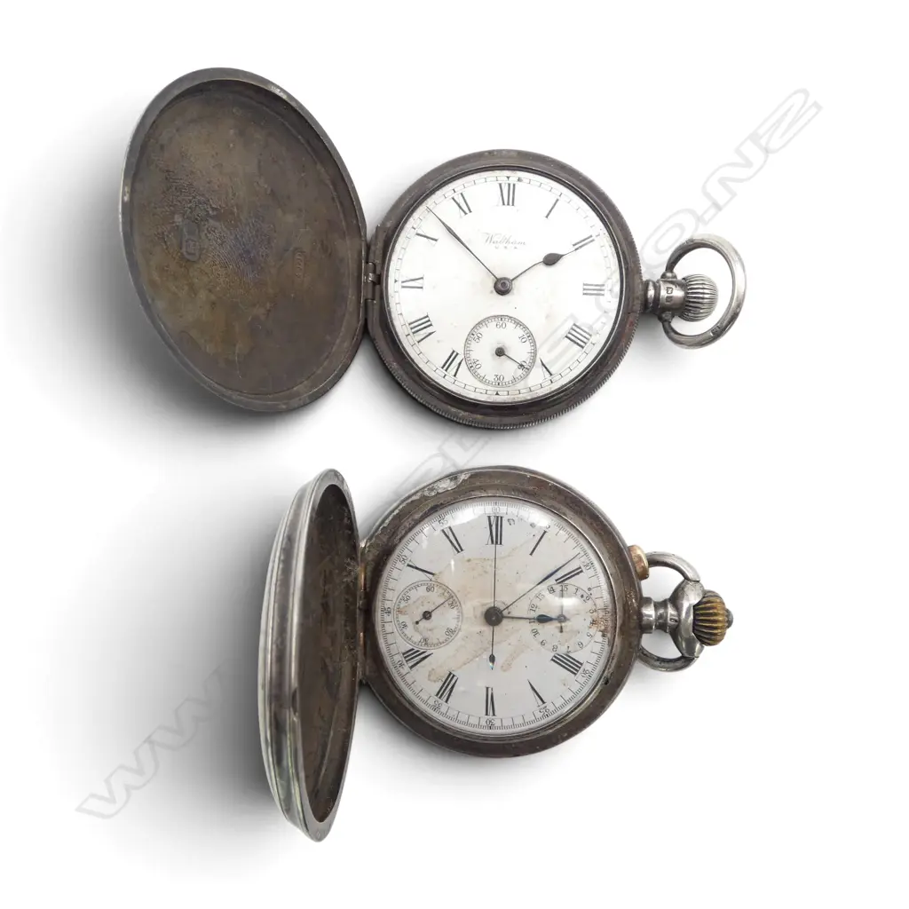 2 SILVER HUNTER POCKET WATCHES 220gms total Image 1++