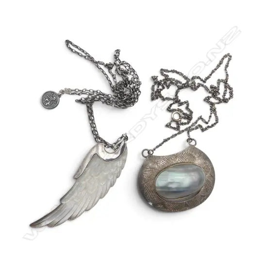 NICK von K SILVER MOP PENDANT & ANOTHER HAND CRAFTED SILVER & MOP PENDANT both on chains